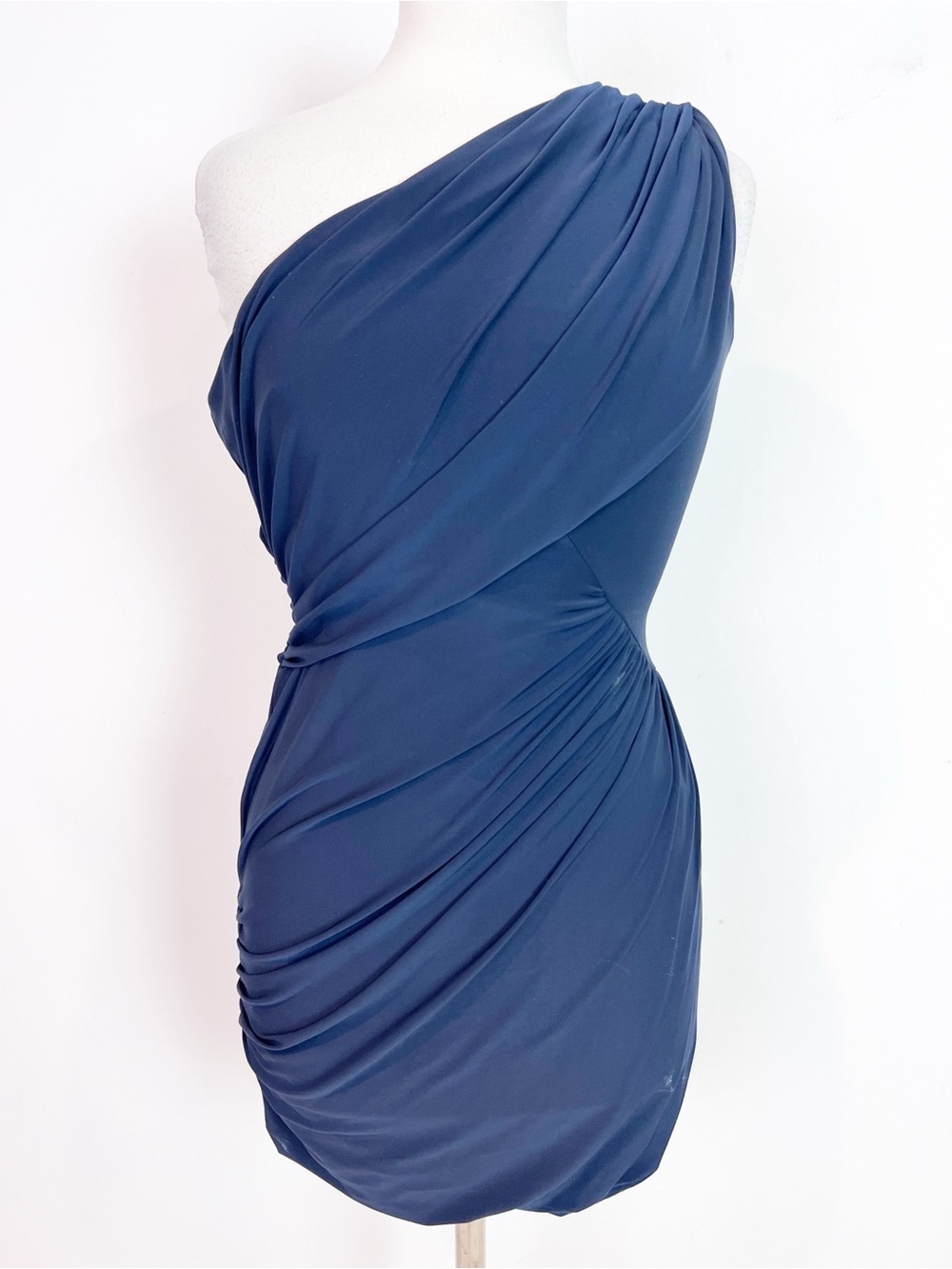 SOPRANO NAVY BLUE ONE SHOULDER COCKTAIL PARTY RUCHED SLEEVELESS COCO DRESS SMALL - Picture 3 of 7
